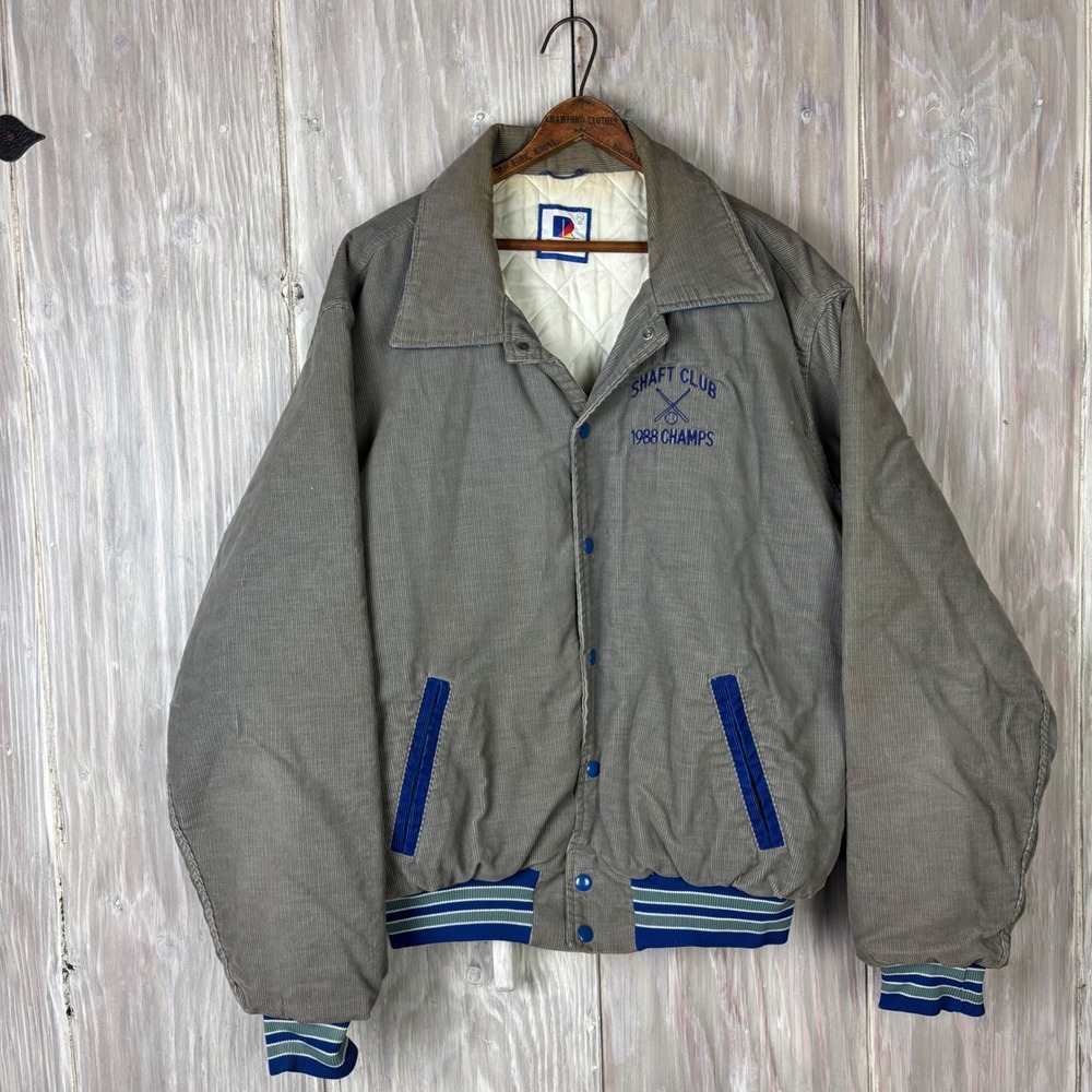 VTG Rennoc Corduroy Varsity Jacket Embroidered Gray XL 48 1988 Champs Shaft Club